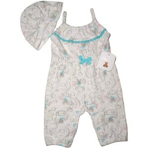 Rene Rofe Baby Girl 0 3 Mos Unicorn Jumpsuit & Hat Outfit Aqua Pink White NWT